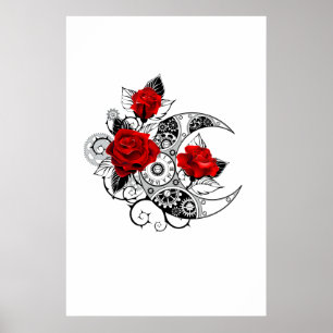 Mechanical Crescent with Red Roses Poster