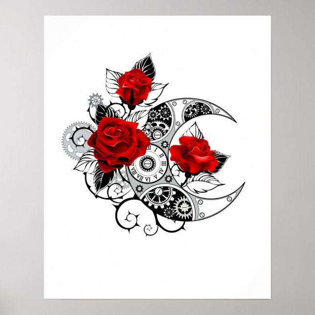 Mechanical Crescent with Red Roses Poster (Front)