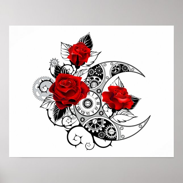Mechanical Crescent with Red Roses Poster (Front)