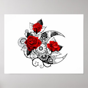 Mechanical Crescent with Red Roses Poster