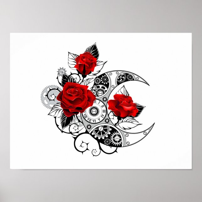 Mechanical Crescent with Red Roses Poster (Front)