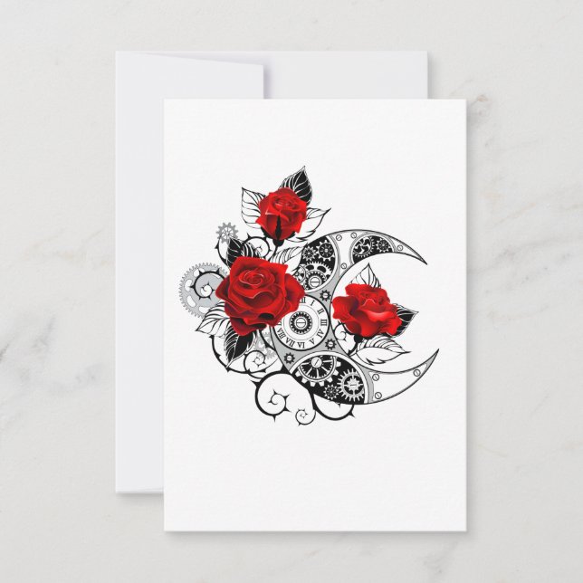 Mechanical Crescent with Red Roses RSVP Card (Front)