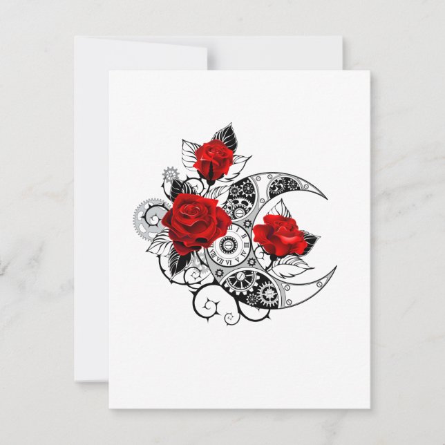 Mechanical Crescent with Red Roses RSVP Card (Front)