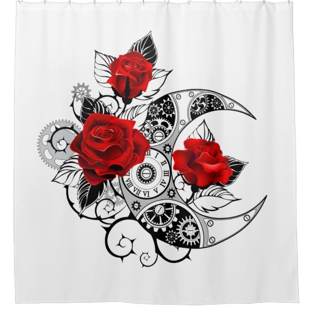 Mechanical Crescent with Red Roses Shower Curtain (Front)