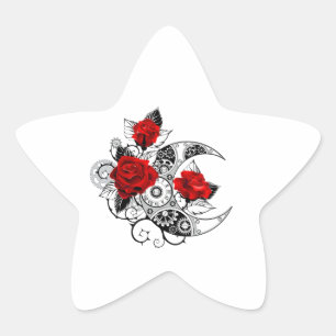 Mechanical Crescent with Red Roses Star Sticker
