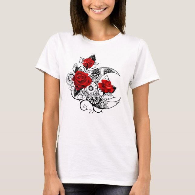 Mechanical Crescent with Red Roses T-Shirt (Front)