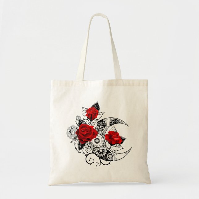 Mechanical Crescent with Red Roses Tote Bag (Front)