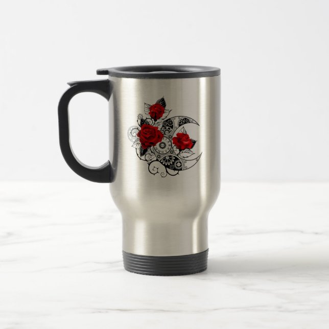 Mechanical Crescent with Red Roses Travel Mug (Left)