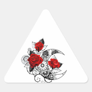 Mechanical Crescent with Red Roses Triangle Sticker