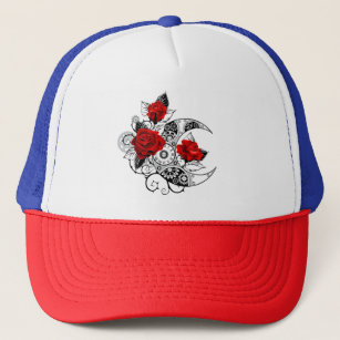 Mechanical Crescent with Red Roses Trucker Hat