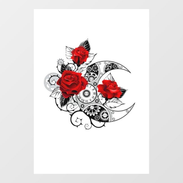 Mechanical Crescent with Red Roses Window Cling (Sheet)