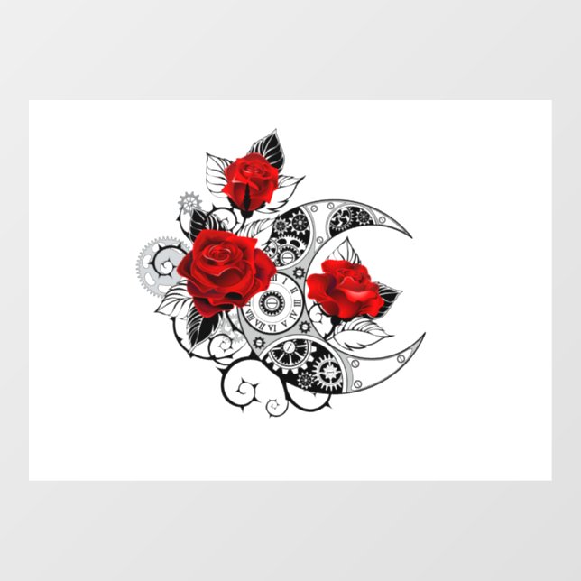 Mechanical Crescent with Red Roses Window Cling (Sheet)