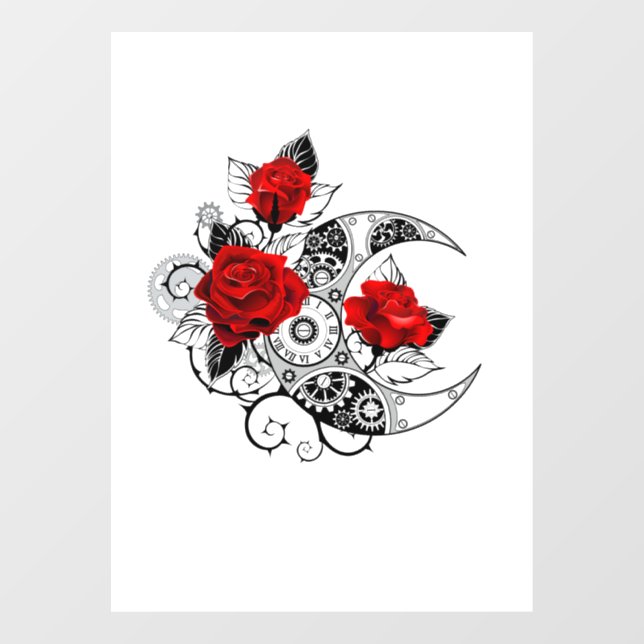 Mechanical Crescent with Red Roses Window Cling (Sheet)