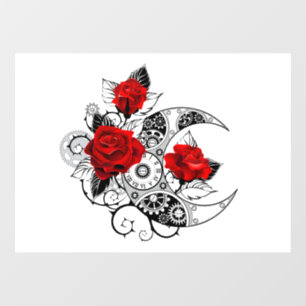 Mechanical Crescent with Red Roses Window Cling