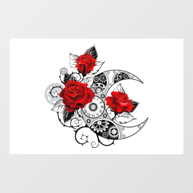 Mechanical Crescent with Red Roses Window Cling (Sheet)