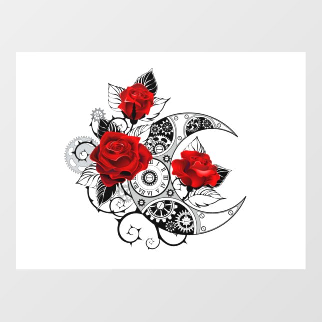 Mechanical Crescent with Red Roses Window Cling (Sheet)