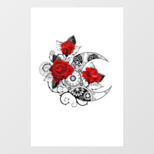 Mechanical Crescent with Red Roses Window Cling