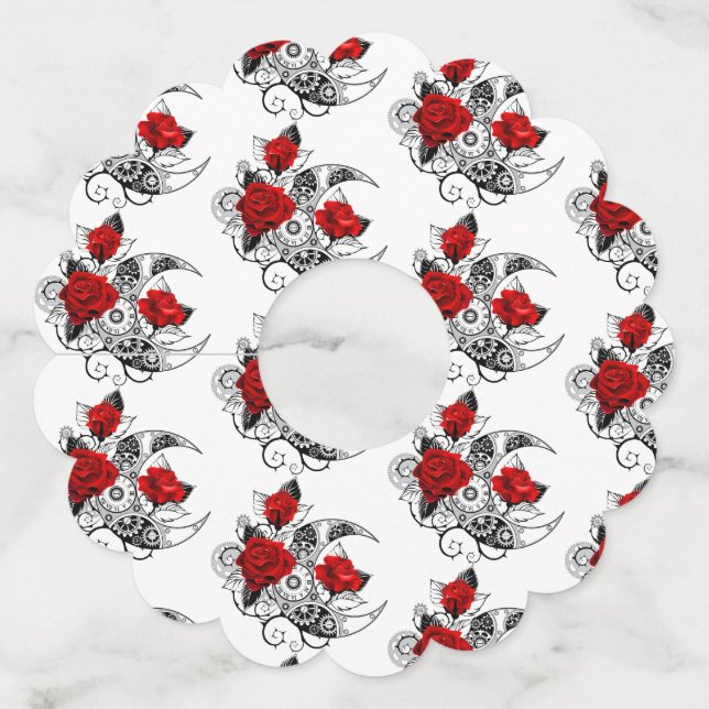 Mechanical Crescent with Red Roses Wine Glass Tag (Front)