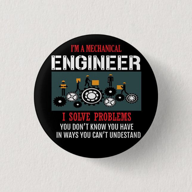 Mechanical Engineer Black And White T-Shirt Trucke 3 Cm Round Badge (Front)