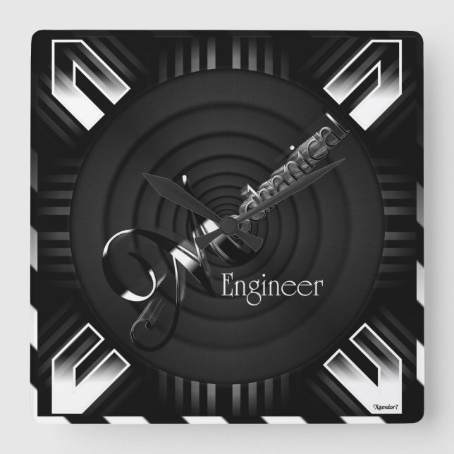 Mechanical Engineer Deco Flare Square Wall Clock (Front)