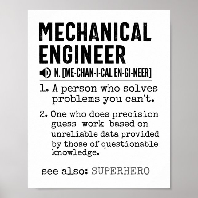 Mechanical Engineer Dictionary Definition Poster (Front)