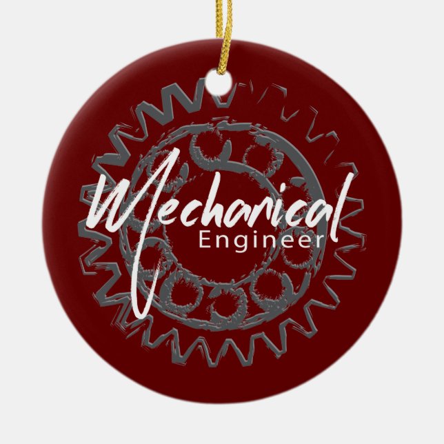 Mechanical Engineer Gear Sketch Ceramic Tree Decoration (Front)