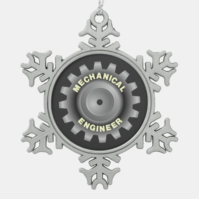Mechanical Engineer Grey Gear Snowflake Pewter Christmas Ornament (Front)