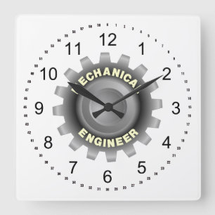 Mechanical Engineer Grey Gear Square Wall Clock