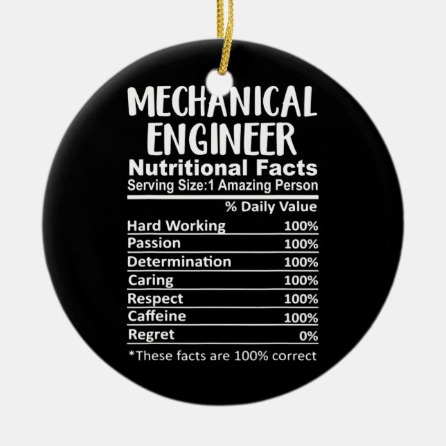 Mechanical Engineer Nutrition Facts Funny  Ceramic Tree Decoration (Front)