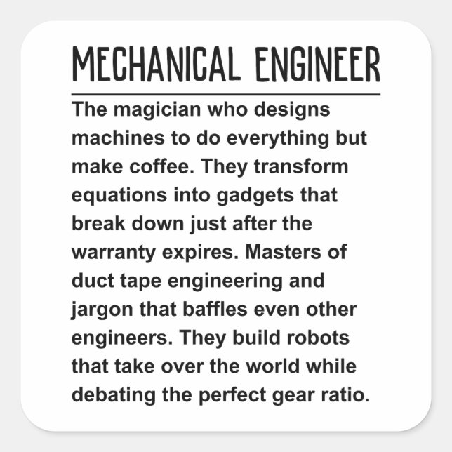 Mechanical engineer square sticker (Front)