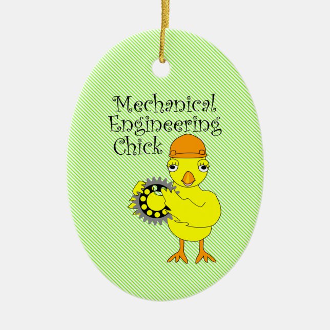 Mechanical Engineering Chick Gear Ceramic Tree Decoration (Front)