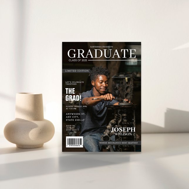 Mechanical engineering magazine photo graduation invitation (Creator Uploaded)