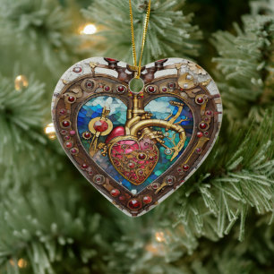 Mechanical Heart Anatomical Steampunk Series Ceramic Tree Decoration