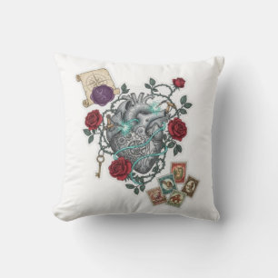 Mechanical Heart with Roses – Vintage Surreal Art Cushion