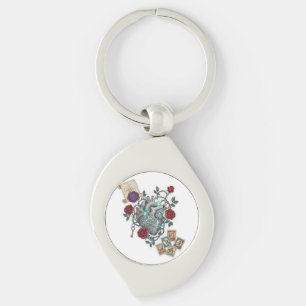 Mechanical Heart with Roses – Vintage Surreal Art Key Ring