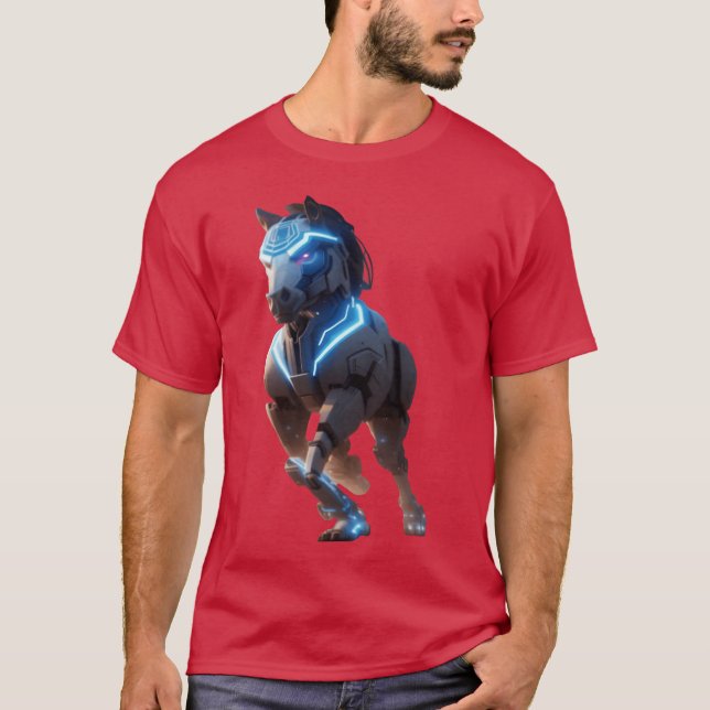 Mechanical horse in running pose digital art frien T-Shirt (Front)
