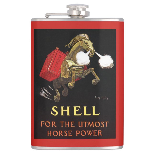 Mechanical Horse with Shell Oil Hip Flask (Front)