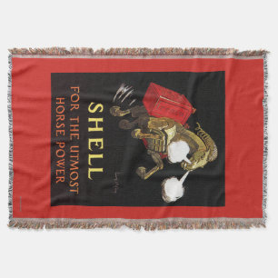 Mechanical Horse with Shell Oil Throw Blanket