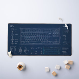 Mechanical Keyboard Blueprint Extended Desk Mat