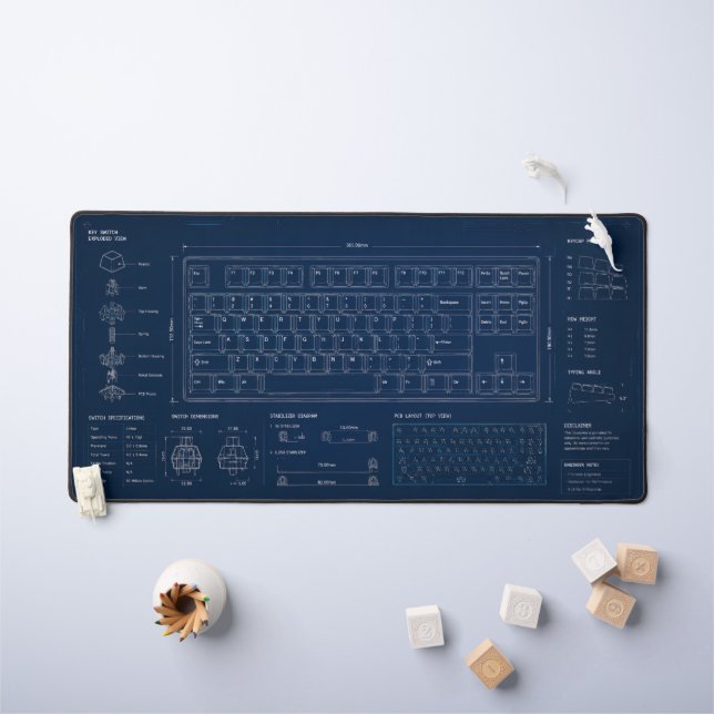 Mechanical Keyboard Blueprint Extended Desk Mat (Kids Table)