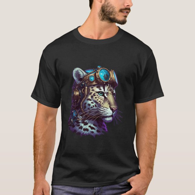 Mechanical Leopard Retrowaver Steampunk Wild Cat C T-Shirt (Front)
