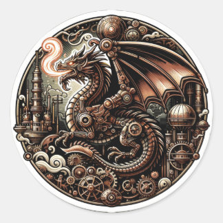 Mechanical Majesty: The Steampunk Dragon of the Co Classic Round Sticker