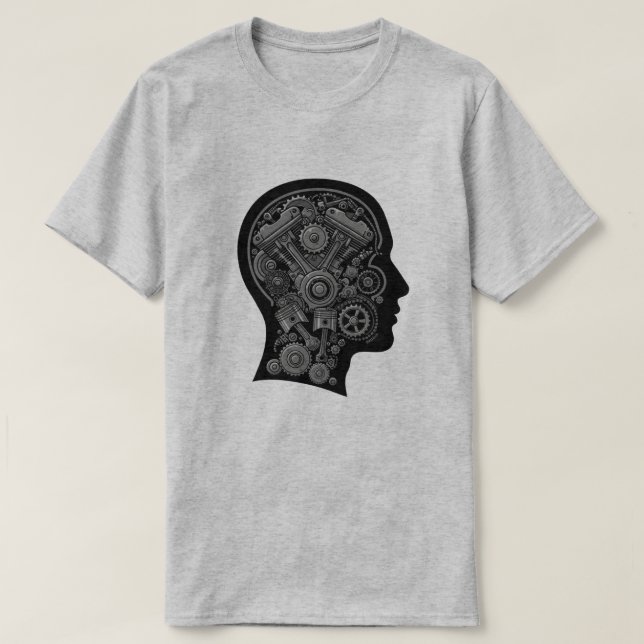 Mechanical Mind – Engine Head Illustration T-Shirt (Design Front)