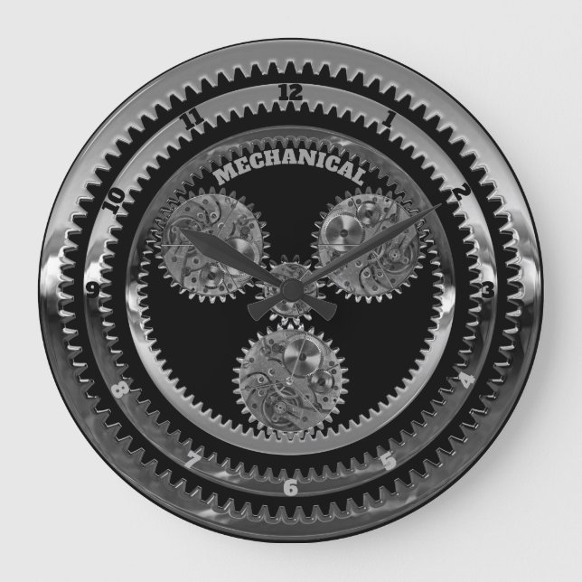 Mechanical Multi-Gear Print Large Clock (Front)