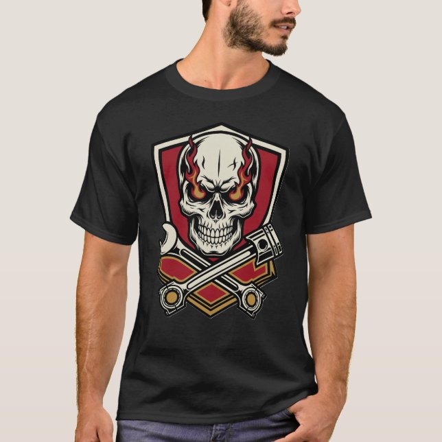 Mechanical Overlords Shirt – Skull Mechanic Biker  (Front)