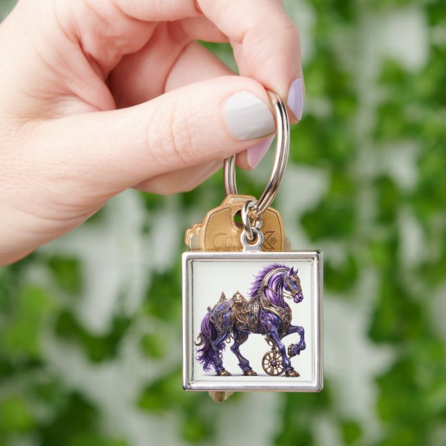 Mechanical Purple and Gold Steampunk Horse   Key Ring (Hand)