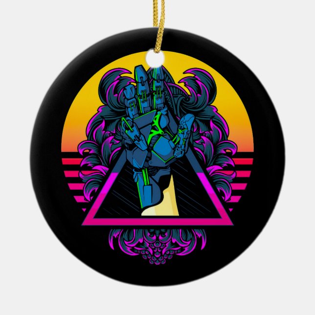 Mechanical Robotic Hand Modern Artwork | Ceramic Tree Decoration (Front)