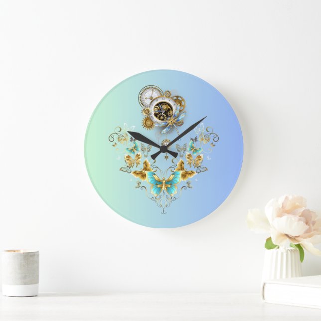 Mechanical Serenity: Teal Steampunk Elegance Large Clock (Home)