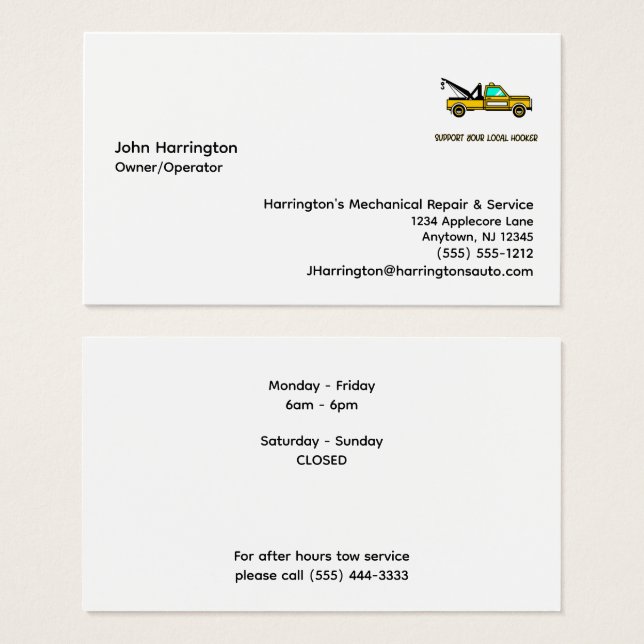 Mechanical Service Towing Custom Business Cards (Front & Back)