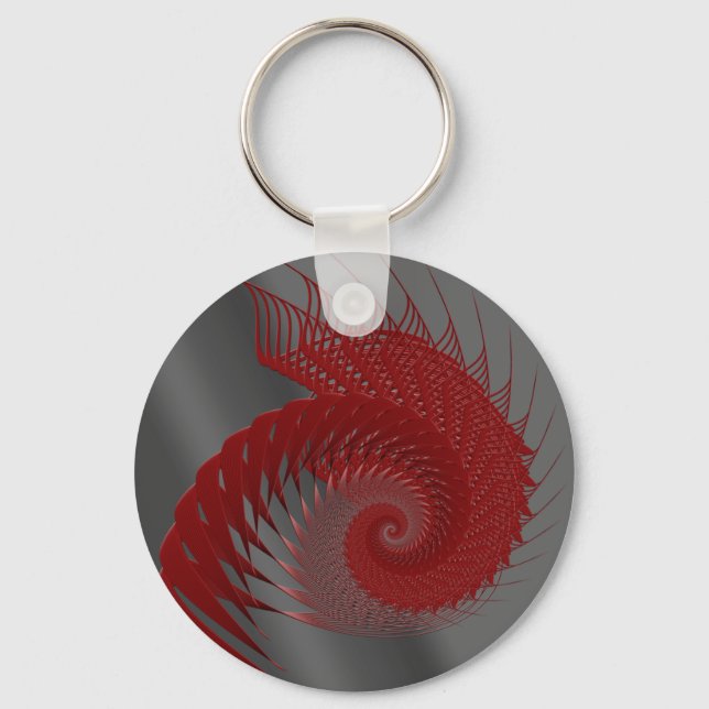 Mechanical Shell. Red and Grey Digital Art. Key Ring (Front)
